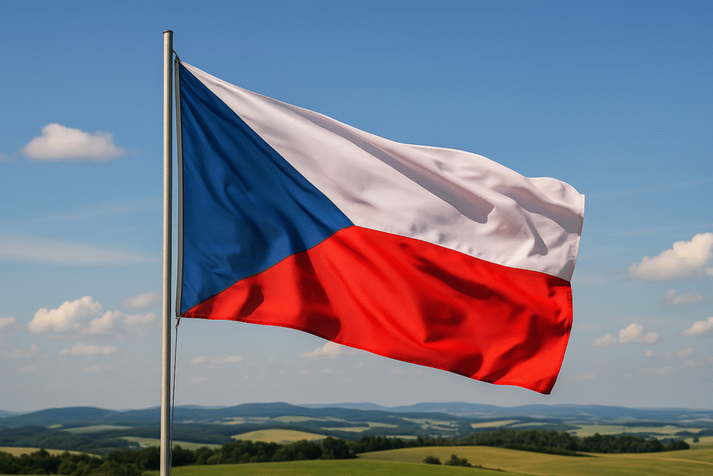 The Czech flag waving proudly over the summer countryside — a symbol of freedom, history, and the spirit of Central Europe.